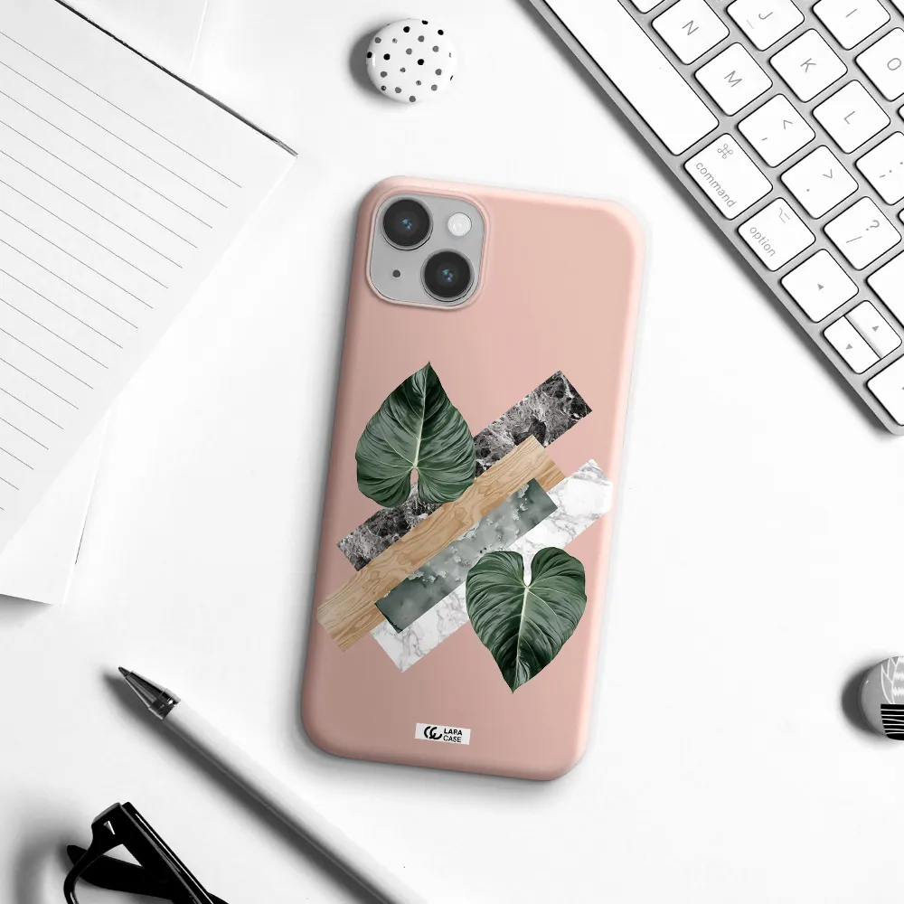 Tropical Leaves Apple iPhone 14 plus Silicone pastel pink Case