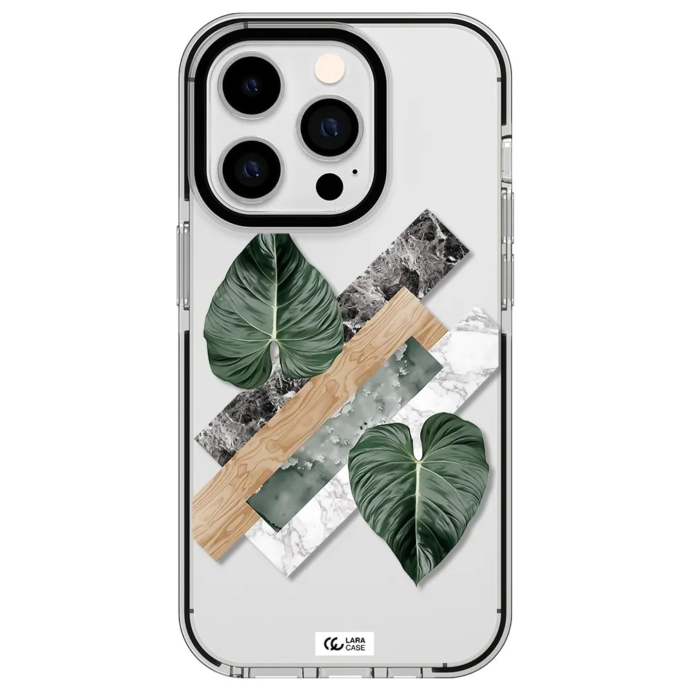 Tropical Leaves Apple iPhone 14 pro impact black border Case