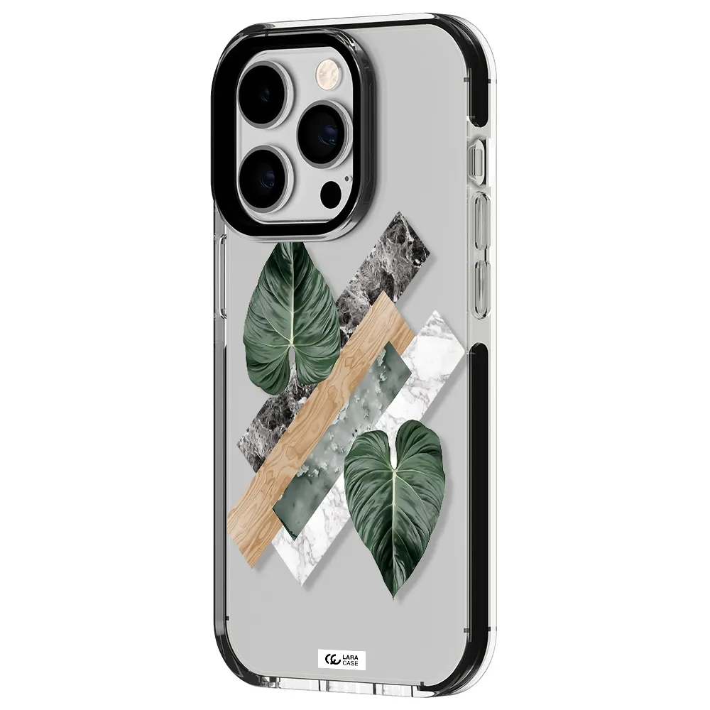 Tropical Leaves Apple iPhone 14 pro impact black border Case
