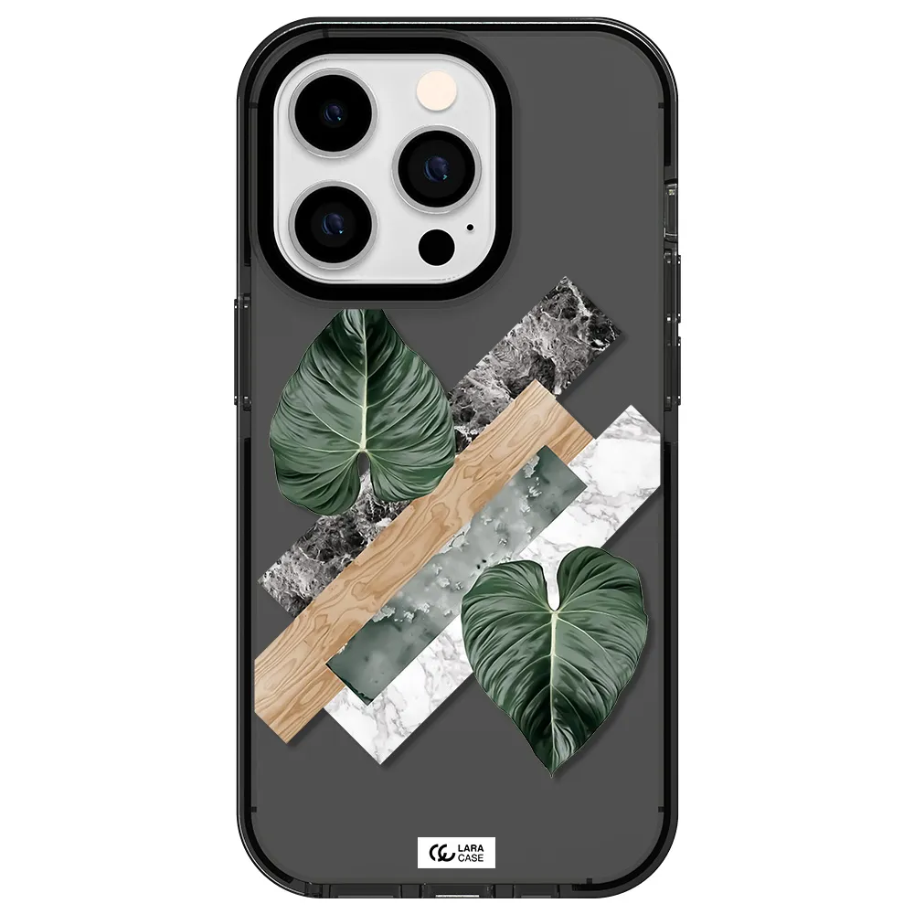Tropical Leaves Apple iPhone 14 pro impact Smoke Black Case