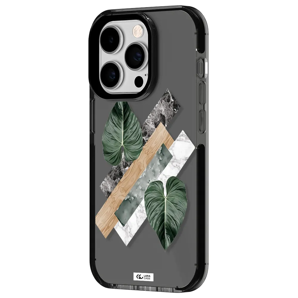 Tropical Leaves Apple iPhone 14 pro impact Smoke Black Case