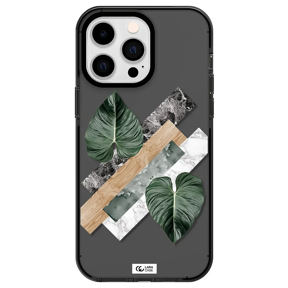 Tropical Leaves Apple iPhone 14 pro max impact Smoke Black Case