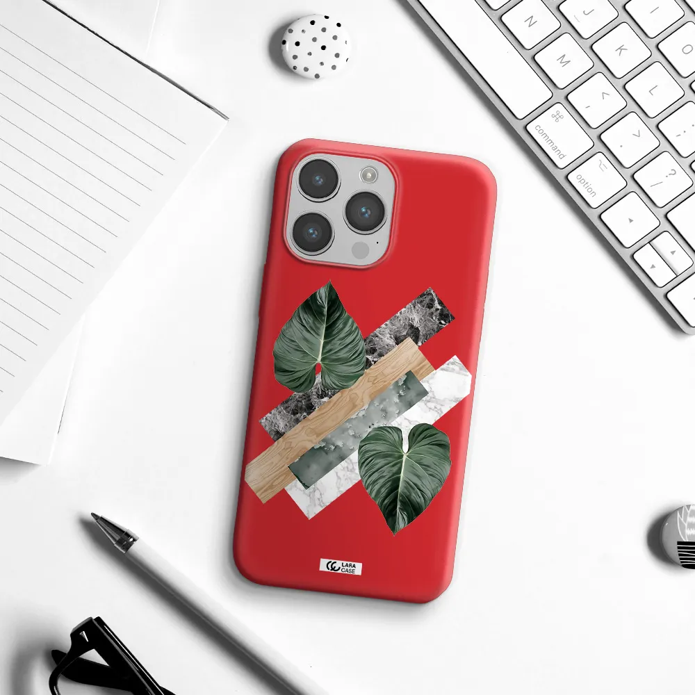 Tropical Leaves Apple iPhone 14 pro max Silicone Imperial Red Case
