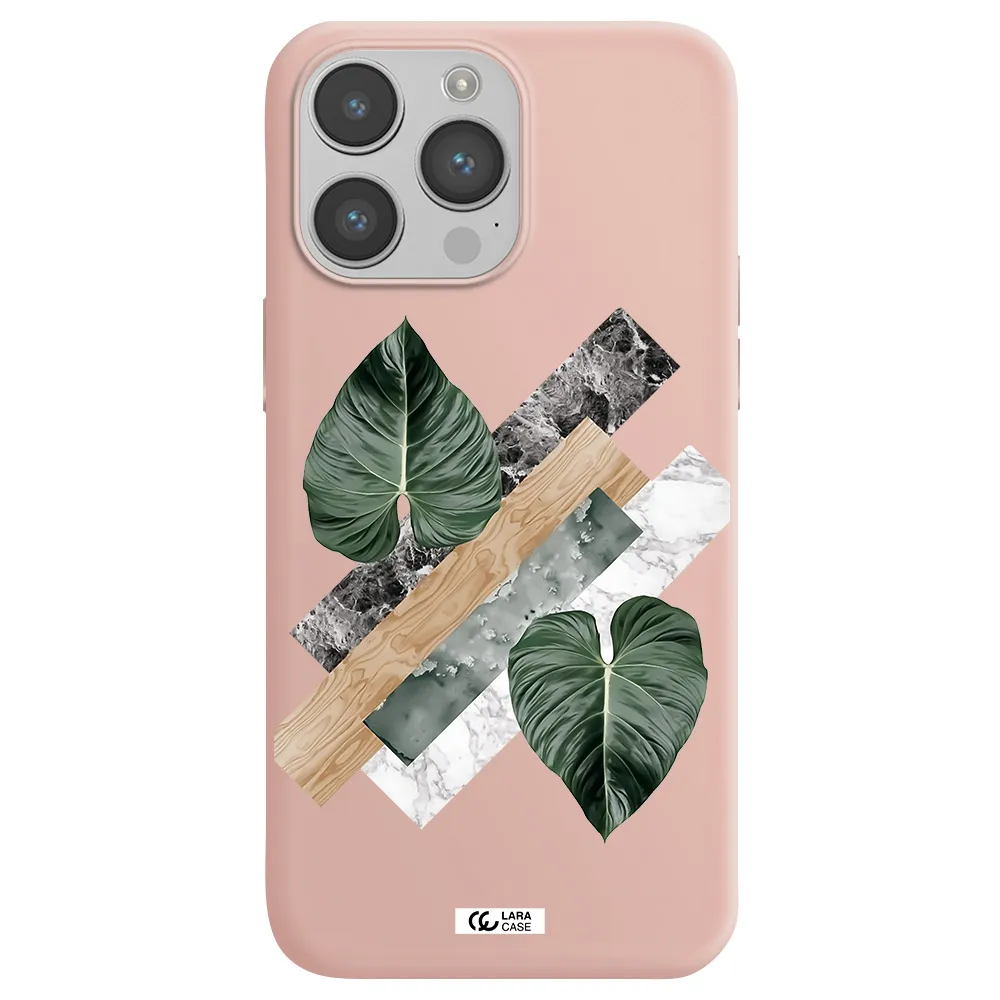 Tropical Leaves Apple iPhone 14 pro max Silicone pastel pink Case