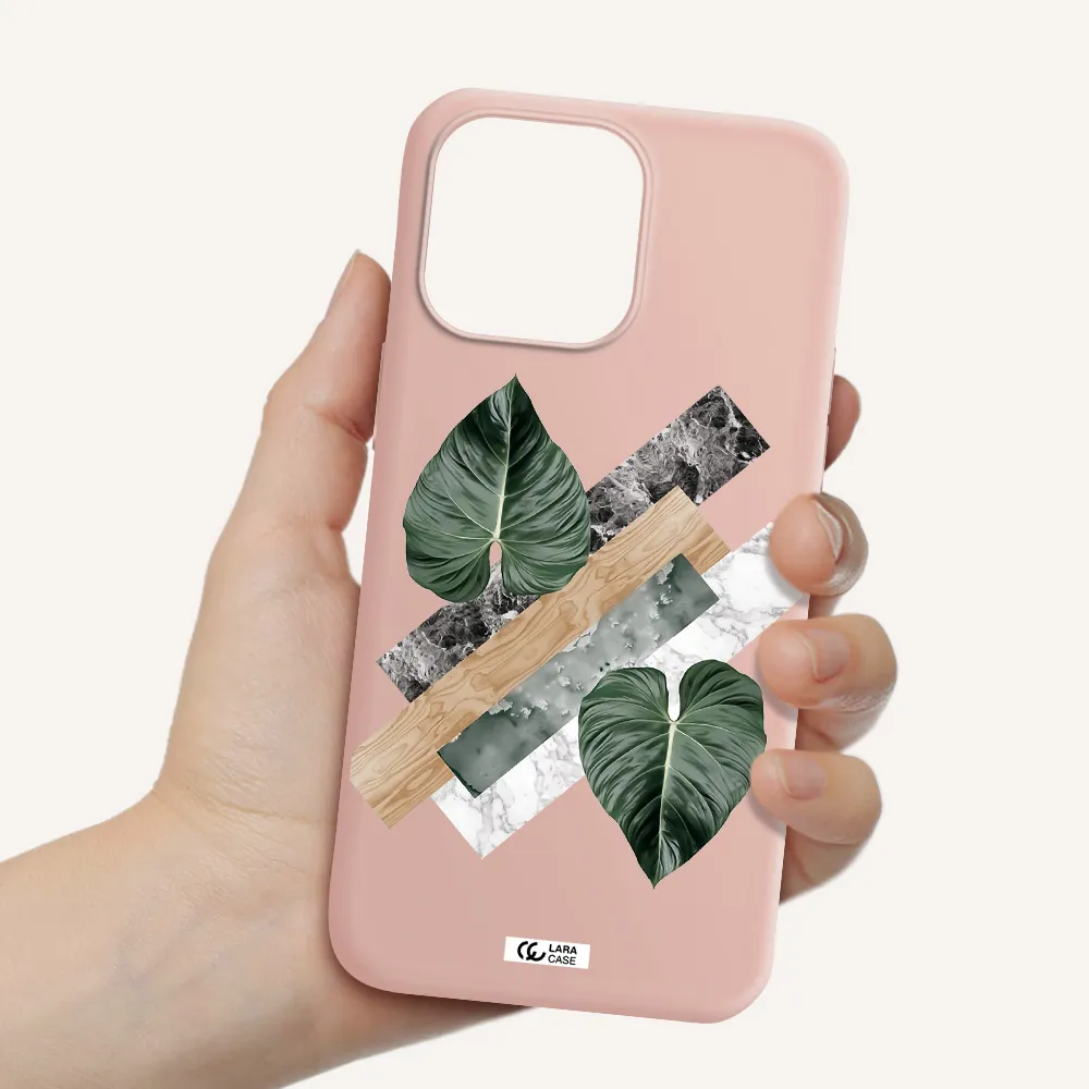 Tropical Leaves Apple iPhone 14 pro max Silicone pastel pink Case
