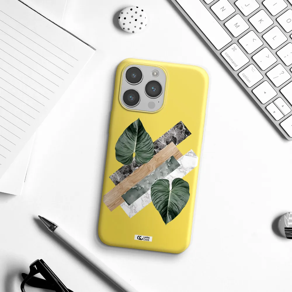 Tropical Leaves Apple iPhone 14 pro Silicone canary yellow Case