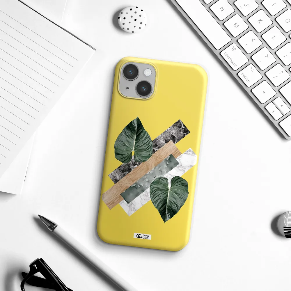 Tropical Leaves Apple iPhone 14 Silicone canary yellow Case