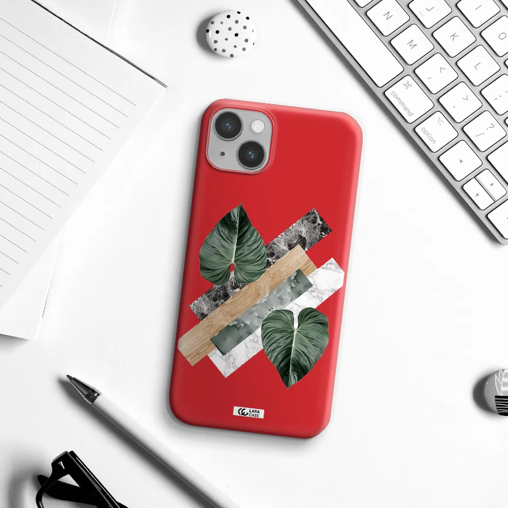Tropical Leaves Apple iPhone 14 Silicone Imperial Red Case
