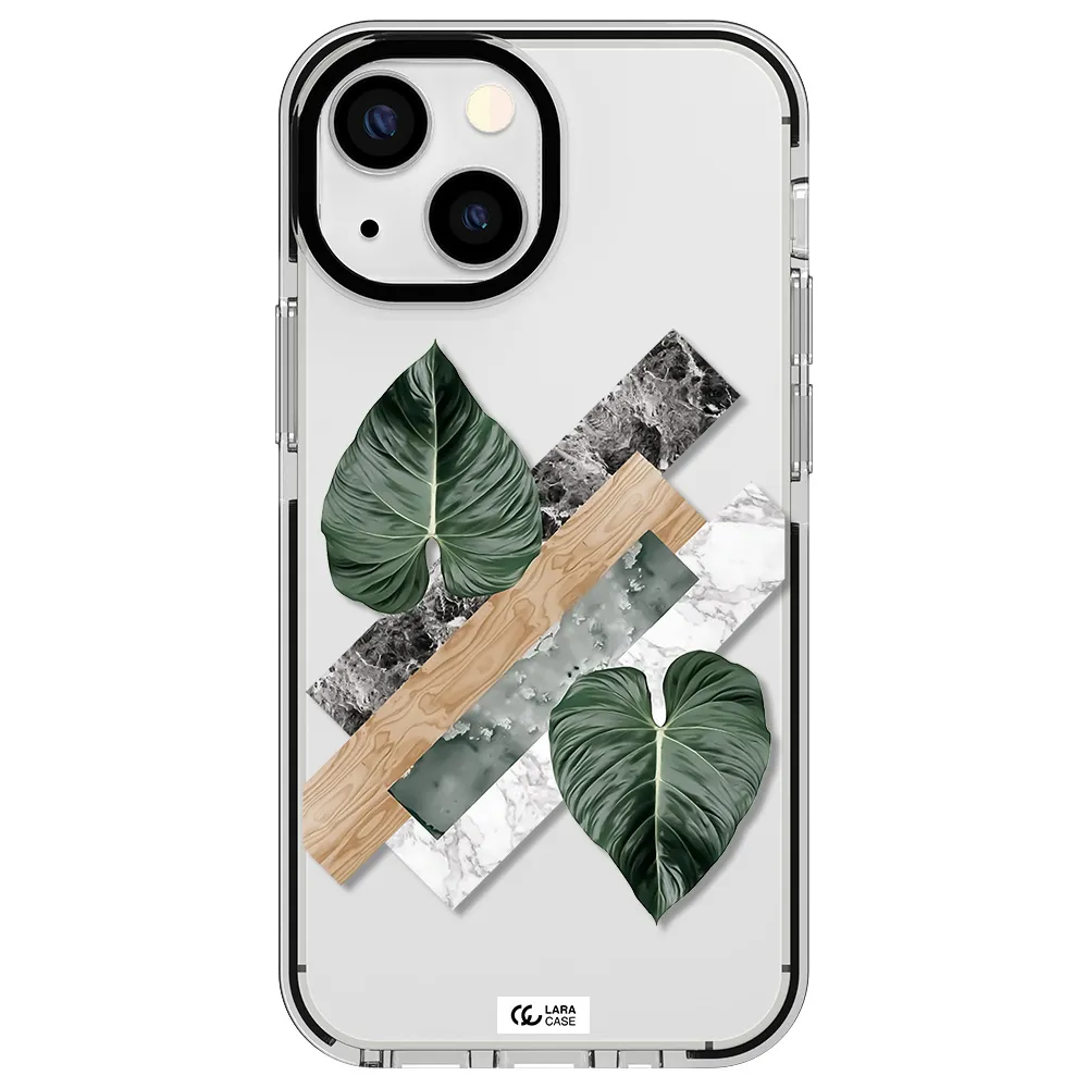 Tropical Leaves Apple iPhone 15 impact black border Case