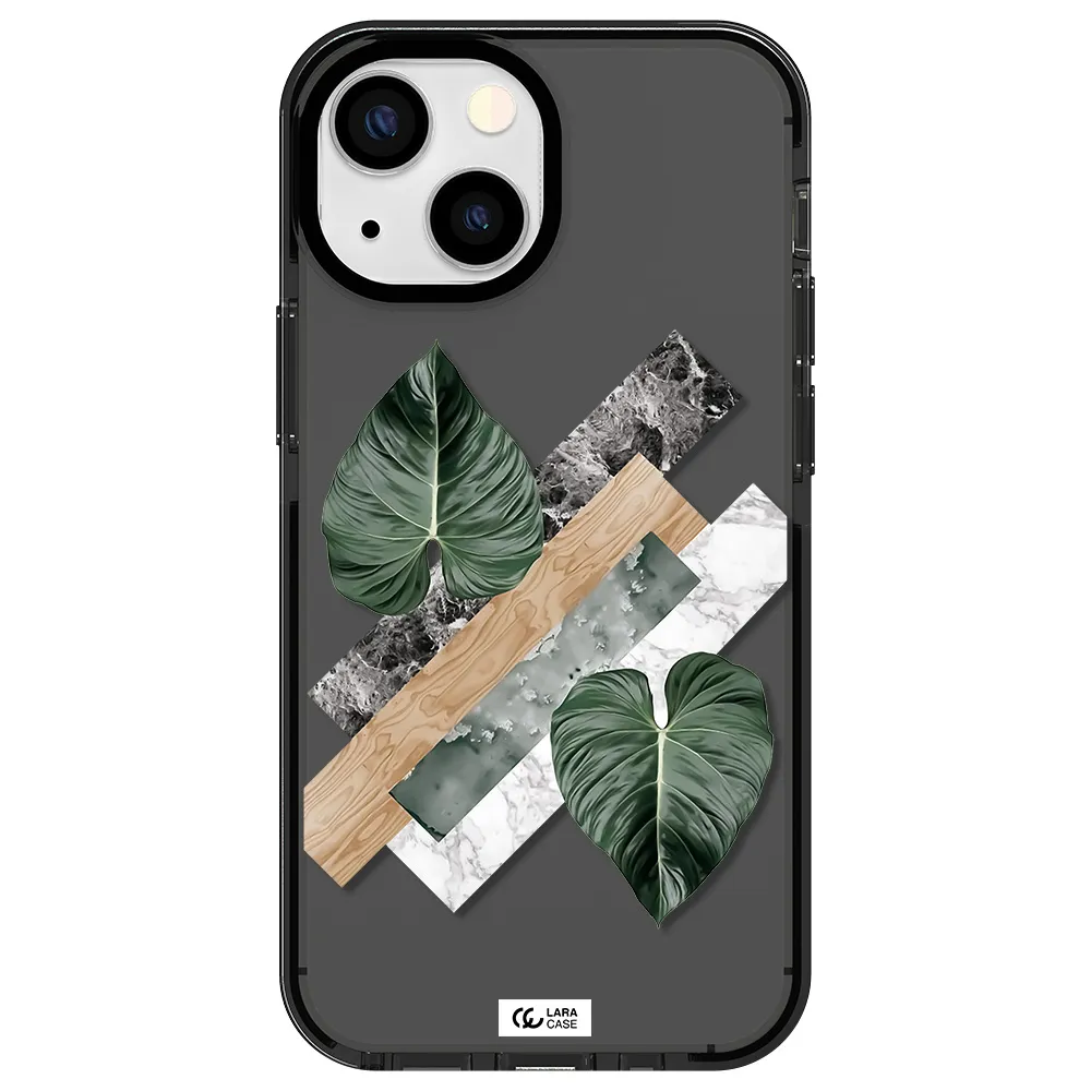 Tropical Leaves Apple iPhone 15 impact Smoke Black Case