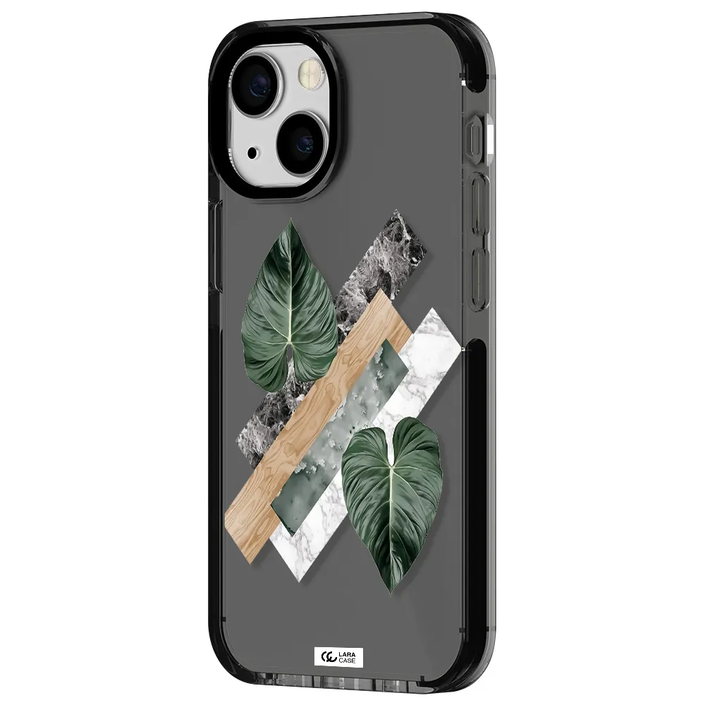 Tropical Leaves Apple iPhone 15 impact Smoke Black Case