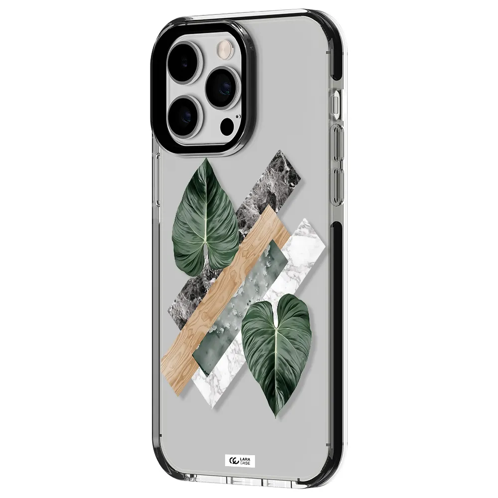 Tropical Leaves Apple iPhone 15 Pro impact black border Case