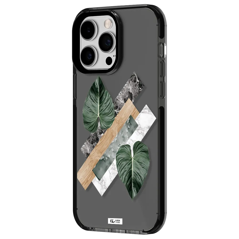 Tropical Leaves Apple iPhone 15 Pro Max impact Smoke Black Case