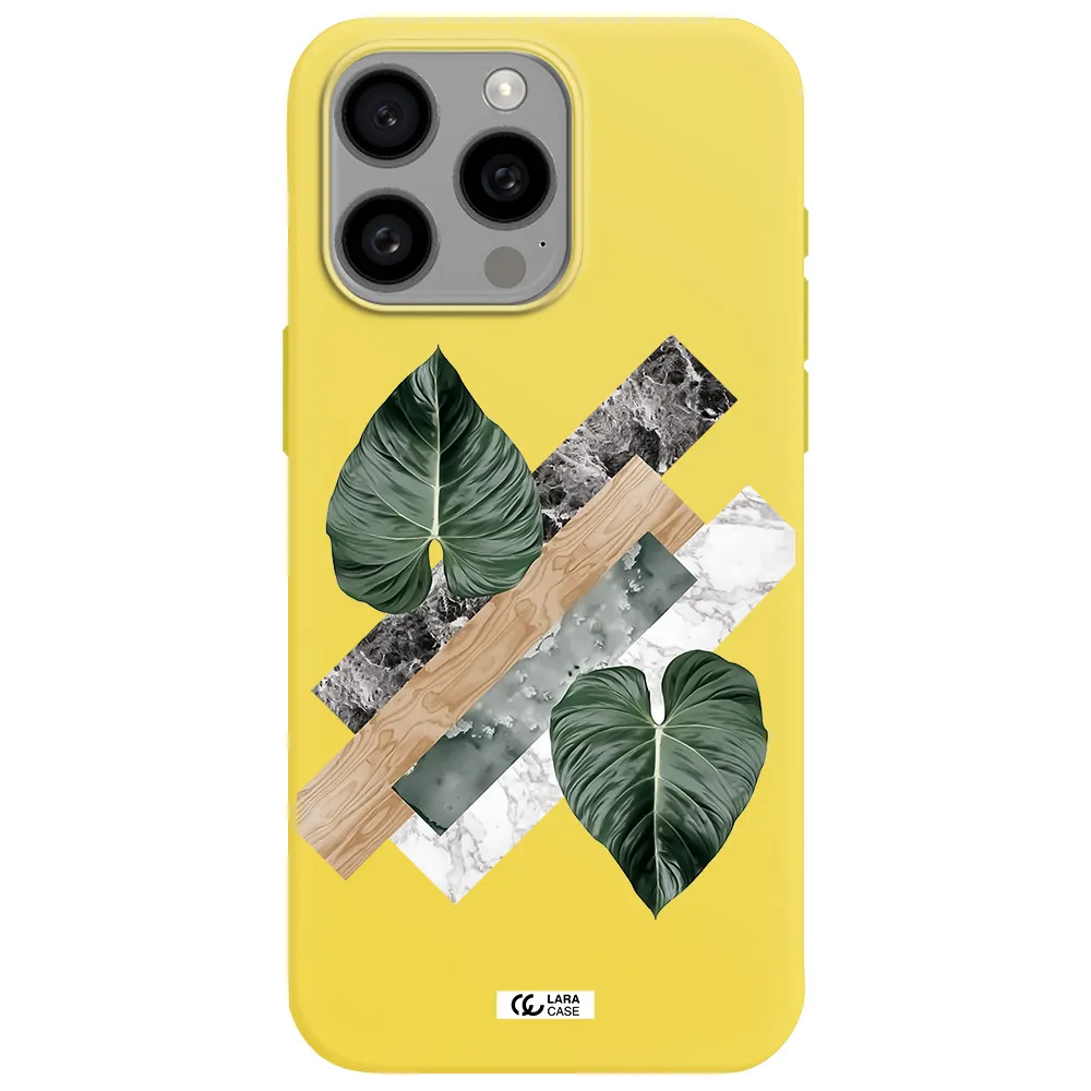 Tropical Leaves Apple Iphone 15 Pro max Silicone canary yellow Case