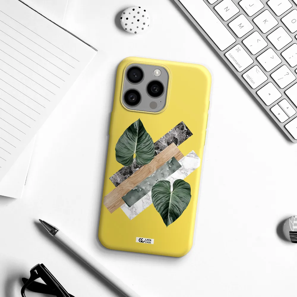 Tropical Leaves Apple Iphone 15 Pro max Silicone canary yellow Case