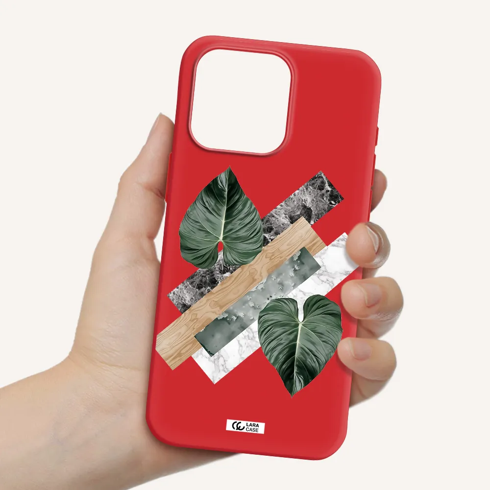 Tropical Leaves Apple Iphone 15 Pro Max Silicone Imperial Red Case