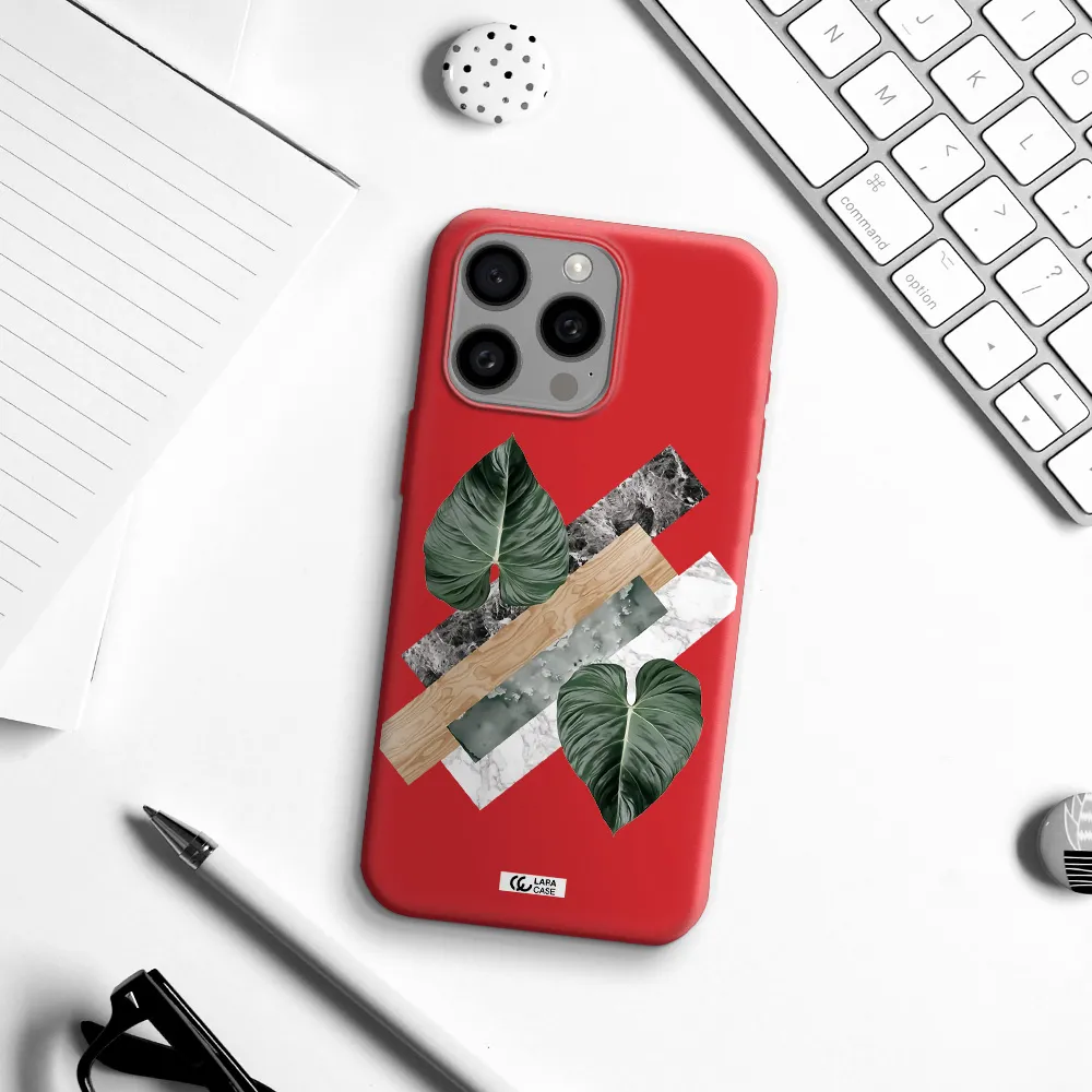 Tropical Leaves Apple Iphone 15 Pro Max Silicone Imperial Red Case