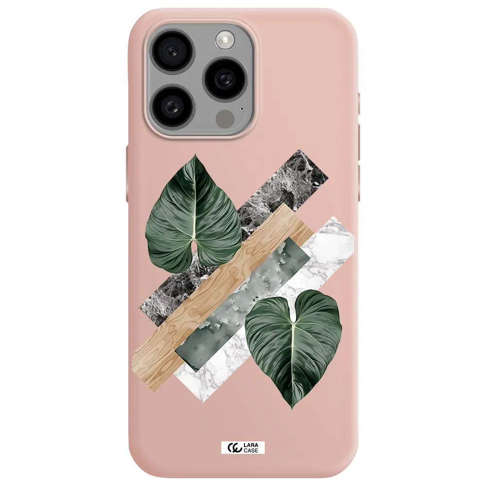 Tropical Leaves Apple Iphone 15 Pro max Silicone pastel pink Case