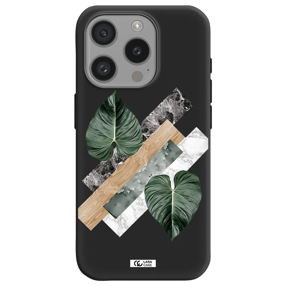 Tropical Leaves Apple Iphone 15 Pro Silicone Black Case