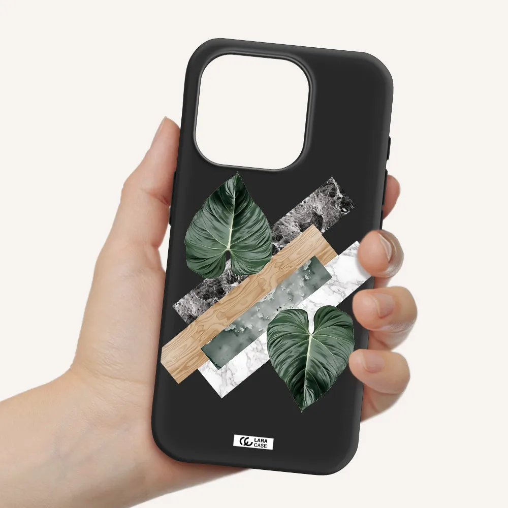 Tropical Leaves Apple Iphone 15 Pro Silicone Black Case