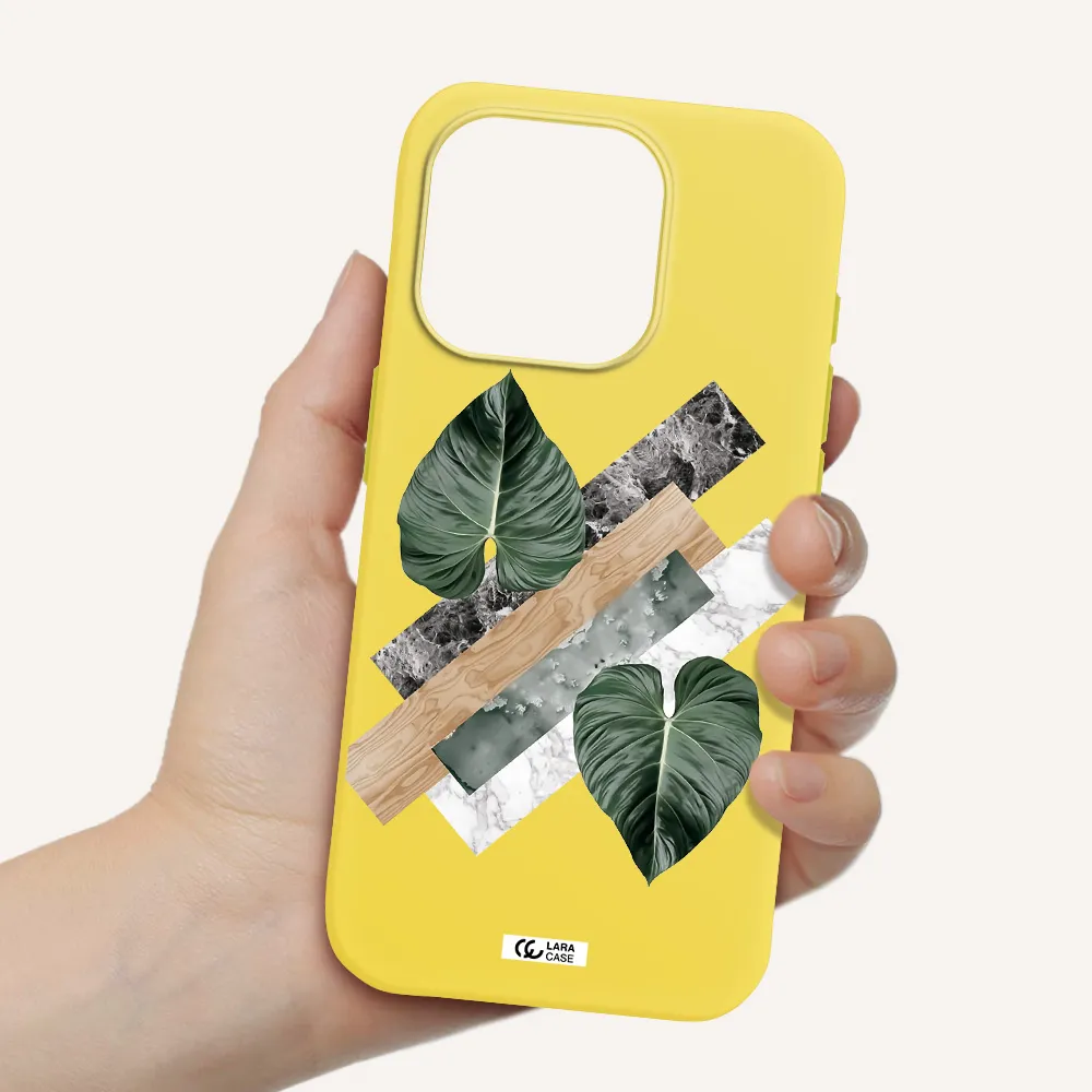 Tropical Leaves Apple Iphone 15 Pro Silicone Canary Yellow Case