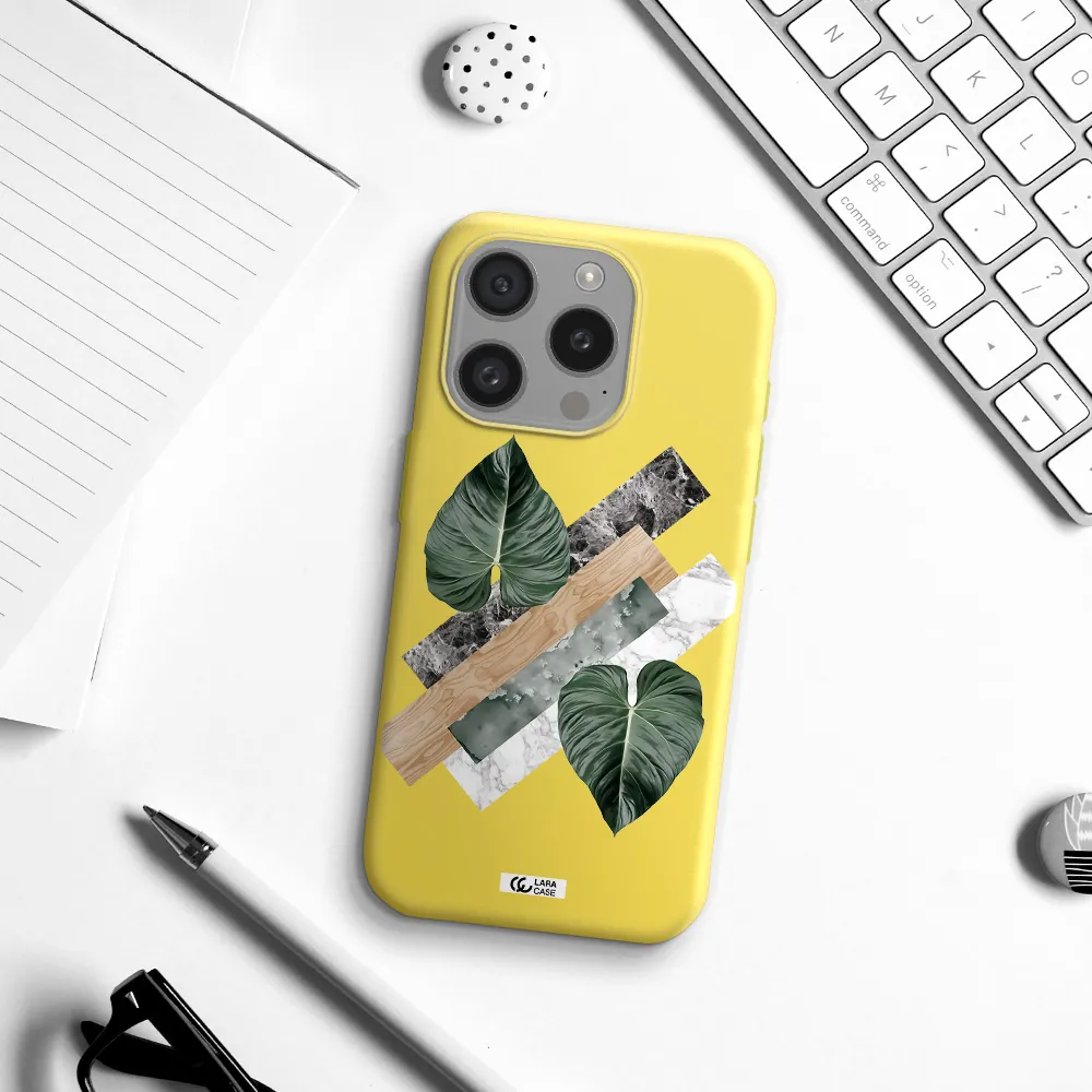 Tropical Leaves Apple Iphone 15 Pro Silicone Canary Yellow Case
