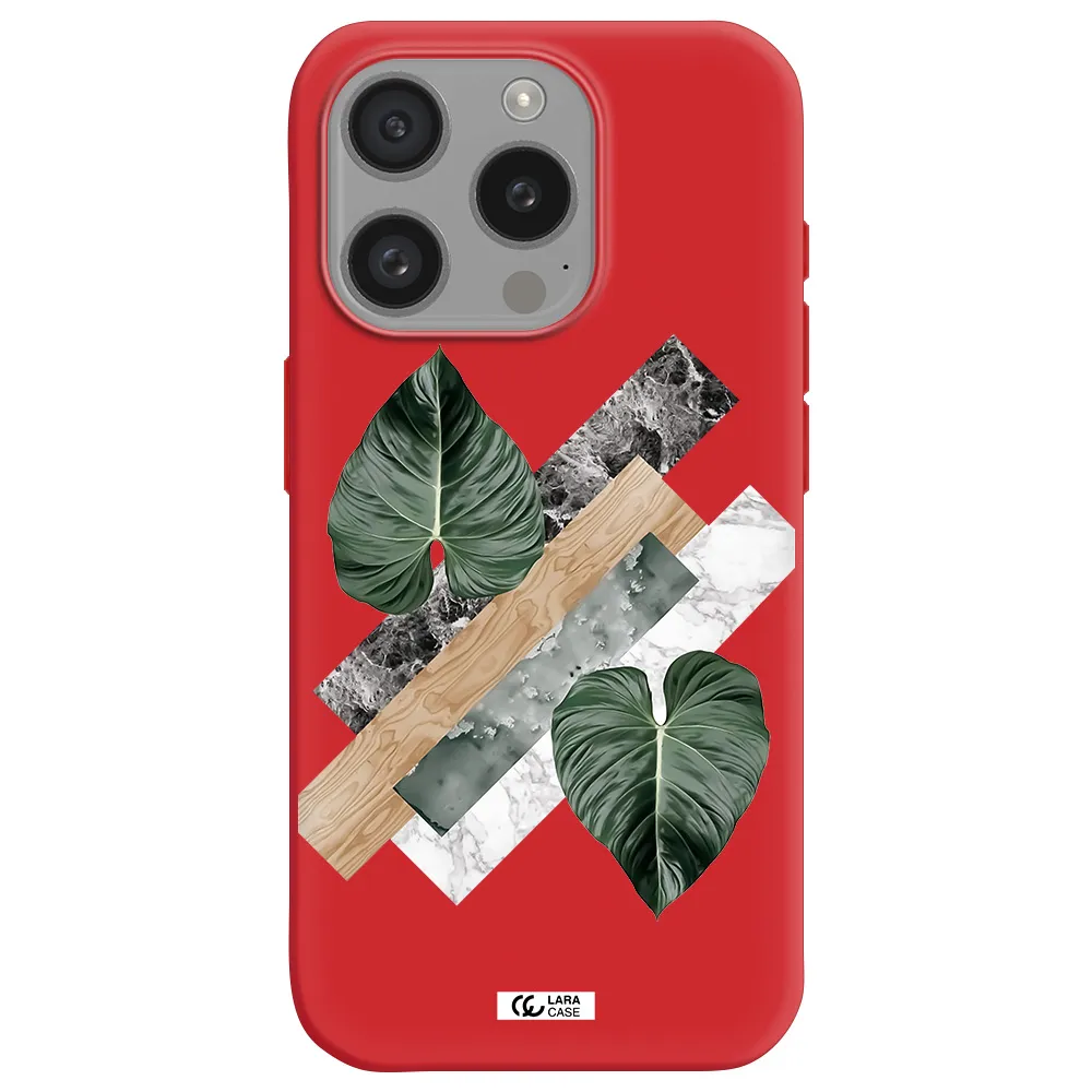 Tropical Leaves Apple Iphone 15 Pro Silicone Imperial Red Case