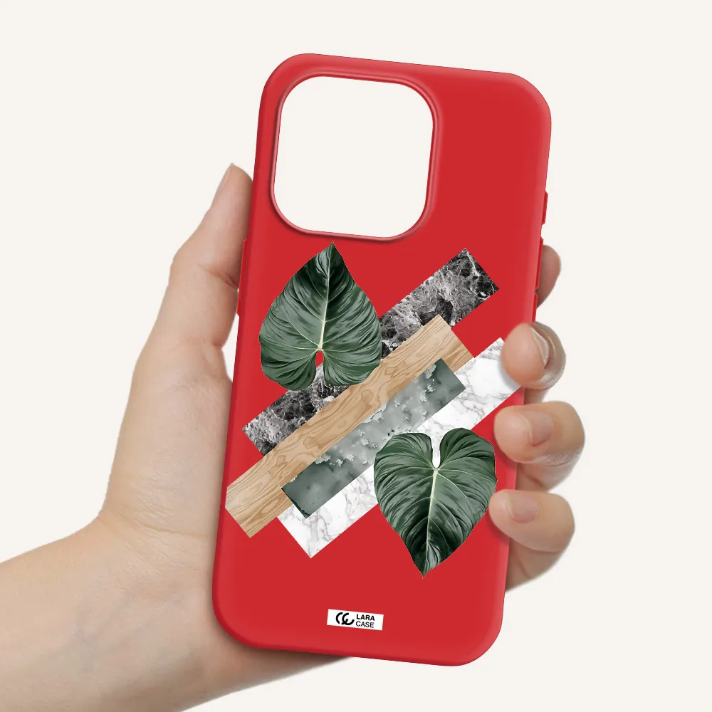 Tropical Leaves Apple Iphone 15 Pro Silicone Imperial Red Case