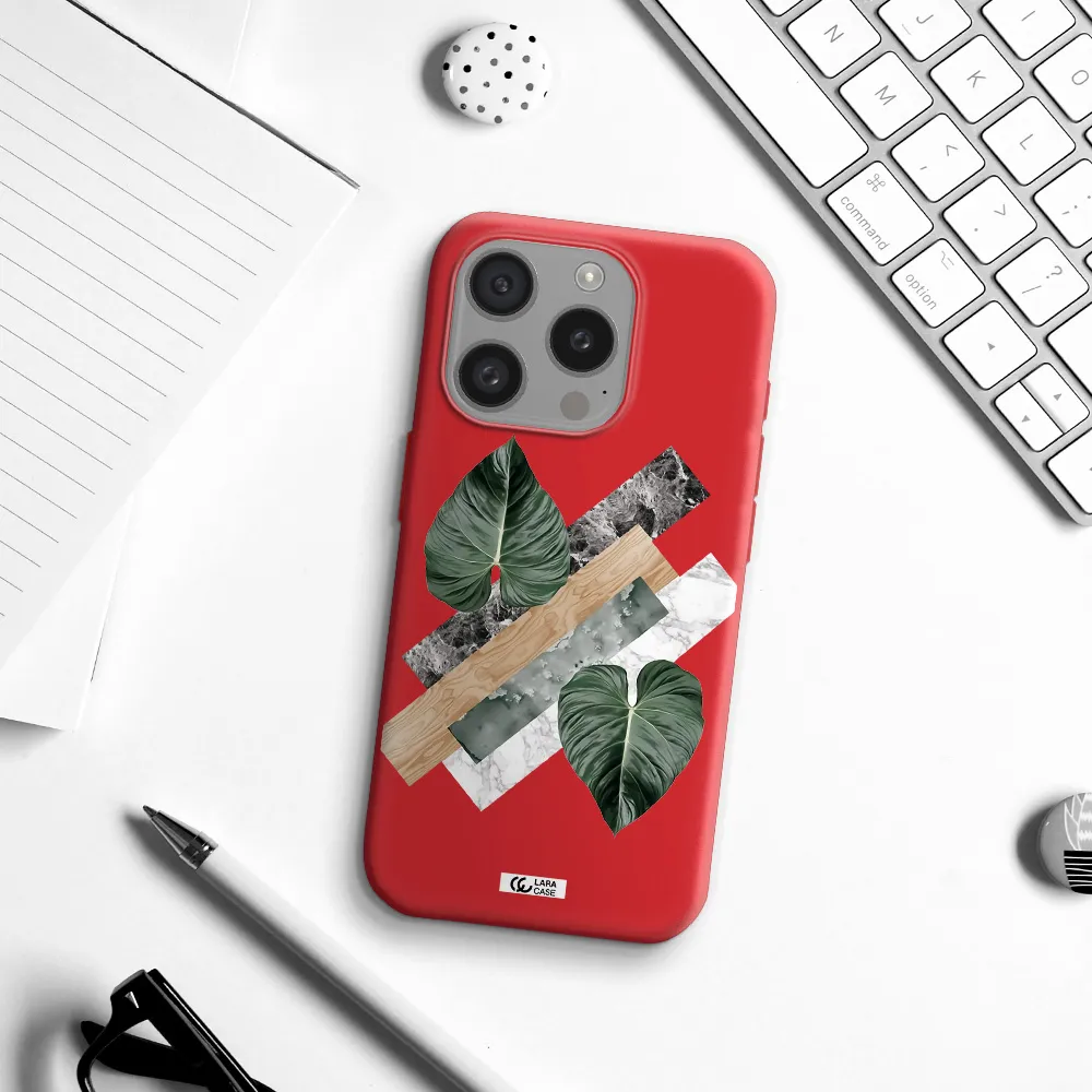 Tropical Leaves Apple Iphone 15 Pro Silicone Imperial Red Case