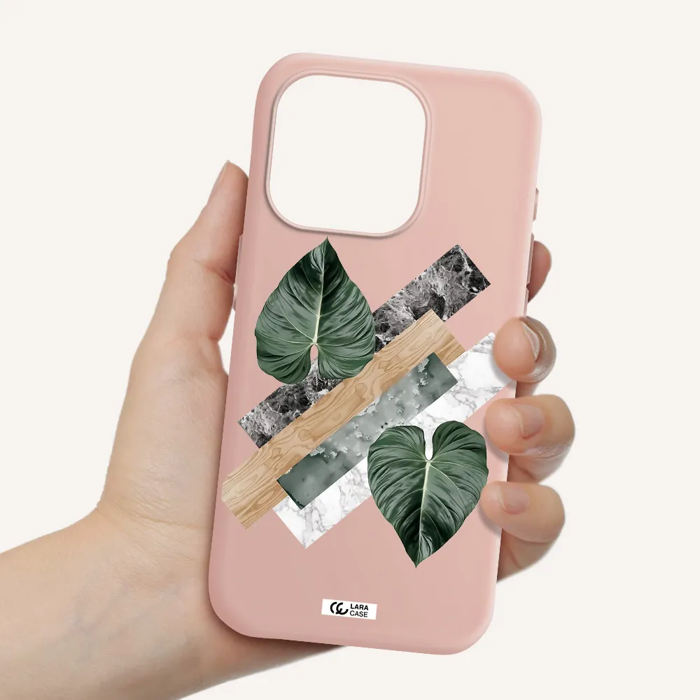 Tropical Leaves Apple Iphone 15 Pro Silicone Pastel Pink Case