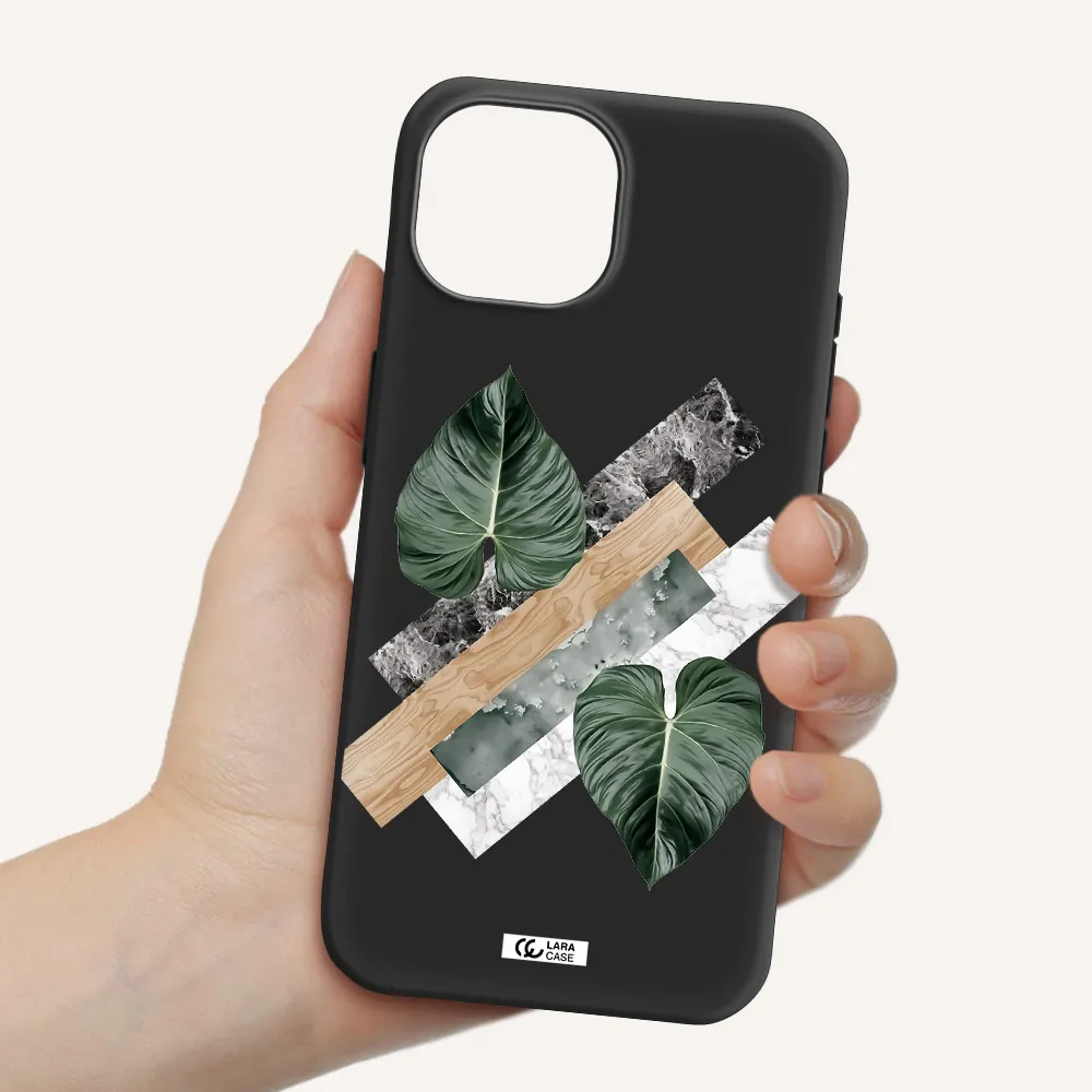 Tropical Leaves Apple iPhone 15 Silicone black Case