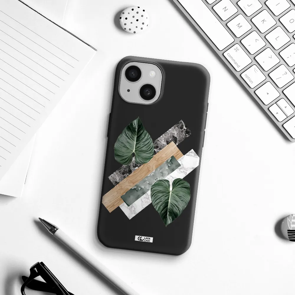 Tropical Leaves Apple iPhone 15 Silicone black Case