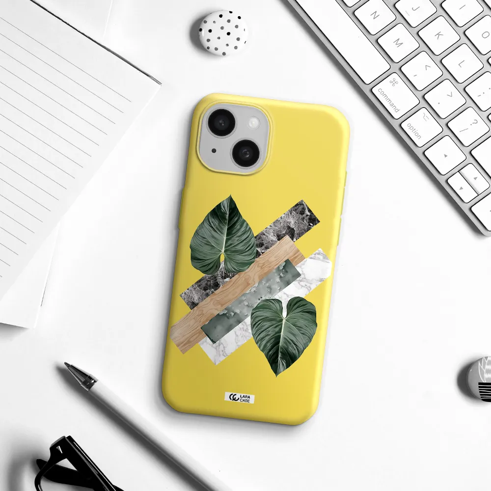 Tropical Leaves Apple iPhone 15 Silicone canary yellow Case