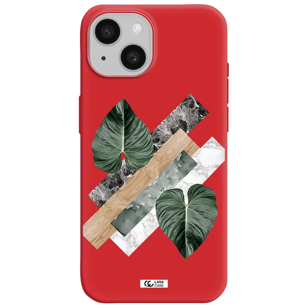 Tropical Leaves Apple Iphone 15 Silicone Imperial Red Case