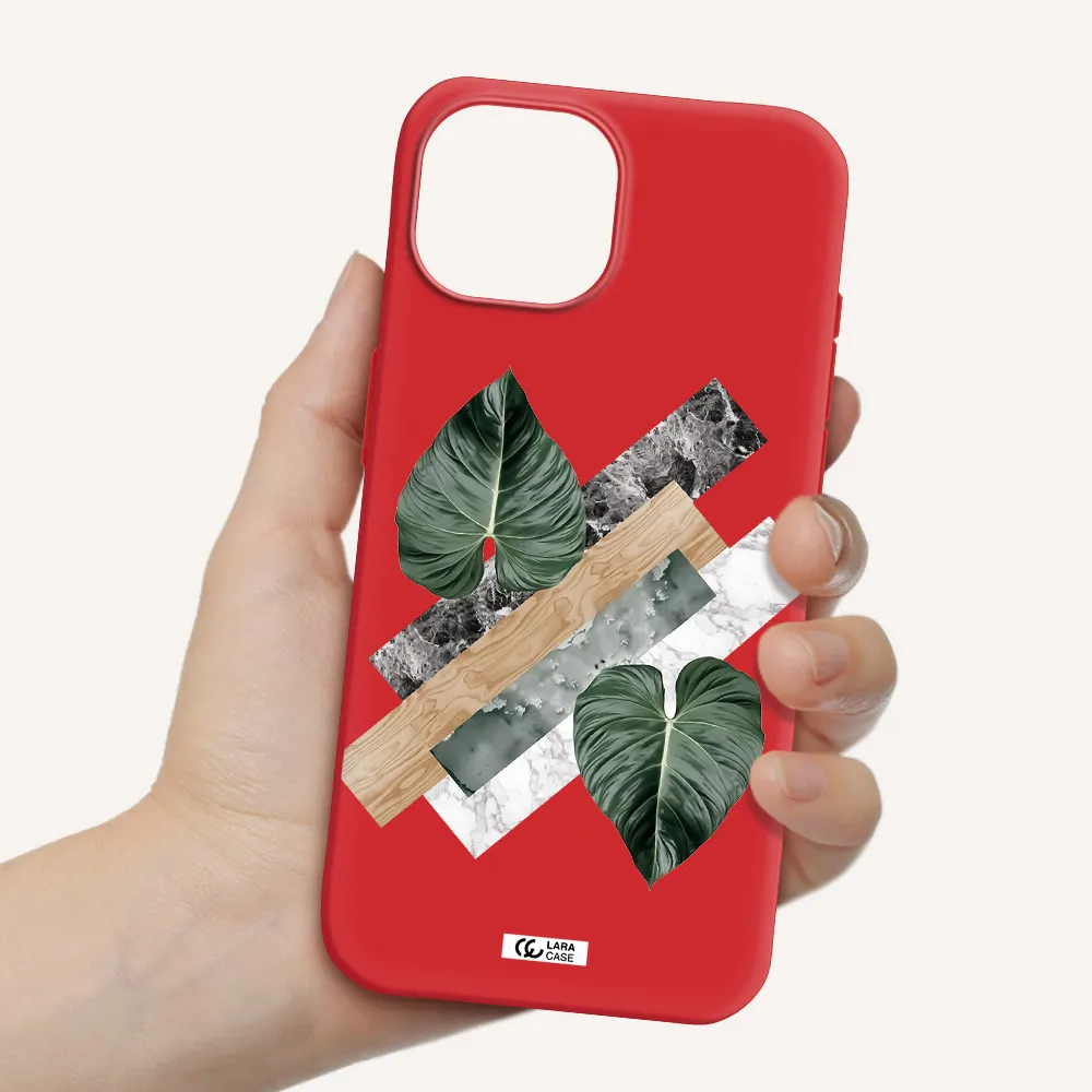 Tropical Leaves Apple Iphone 15 Silicone Imperial Red Case