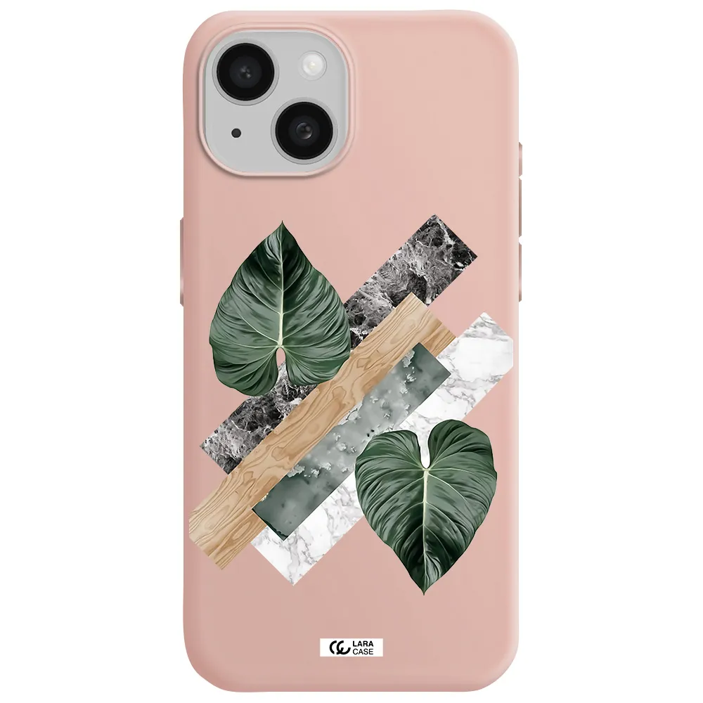 Tropical Leaves Apple Iphone 15 Silicone Pastel Pink Case