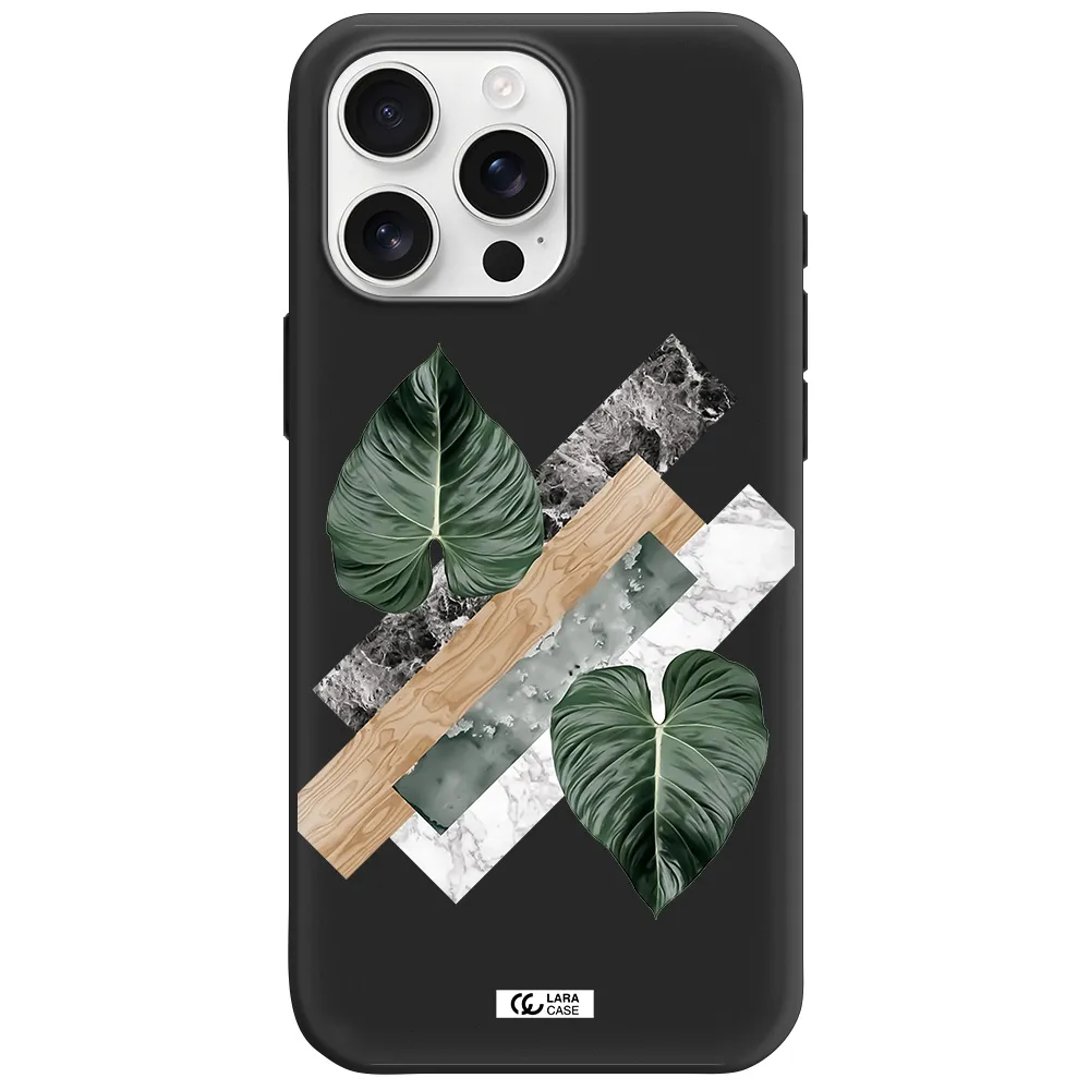 Tropical Leaves Apple Iphone 16 Pro Max Silicone Black Case