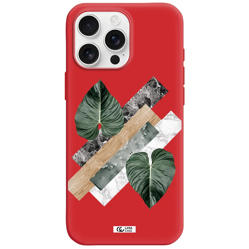 Tropical Leaves Apple Iphone 16 Pro Max Silicone Imperial Red Case
