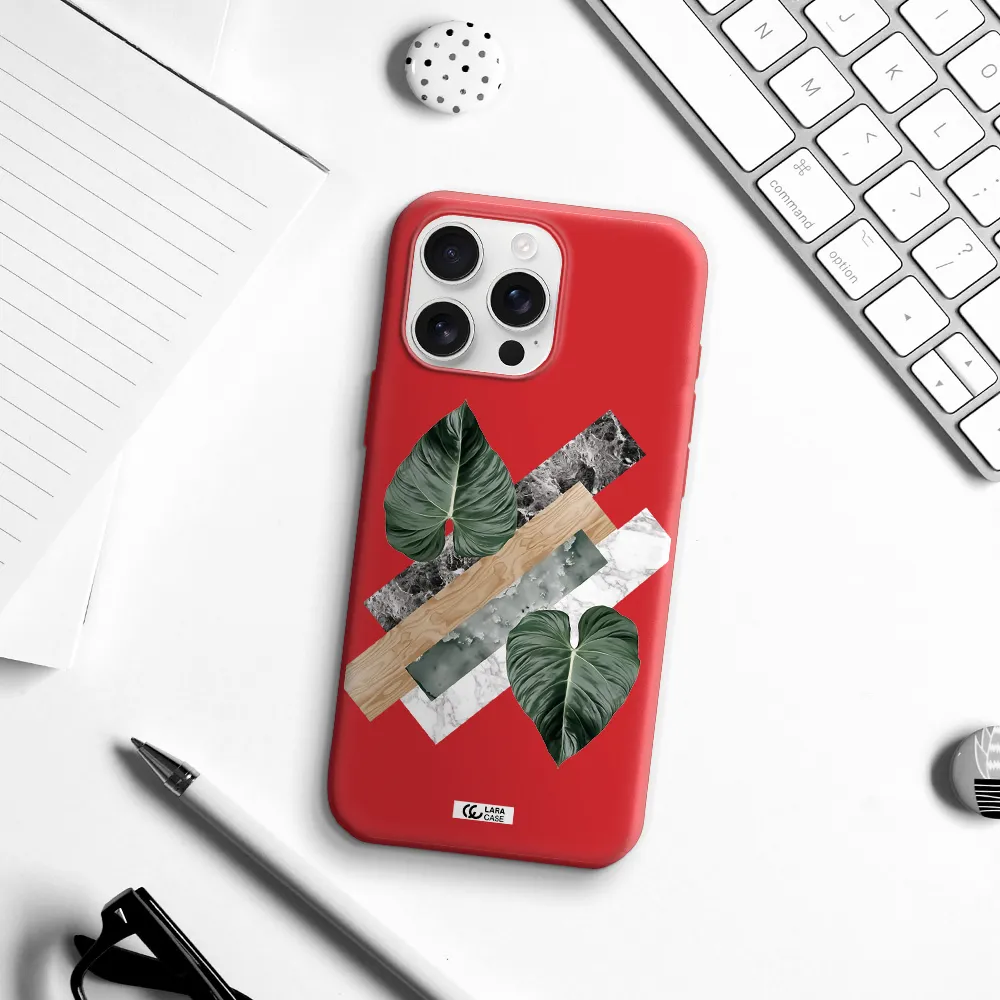 Tropical Leaves Apple Iphone 16 Pro Max Silicone Imperial Red Case
