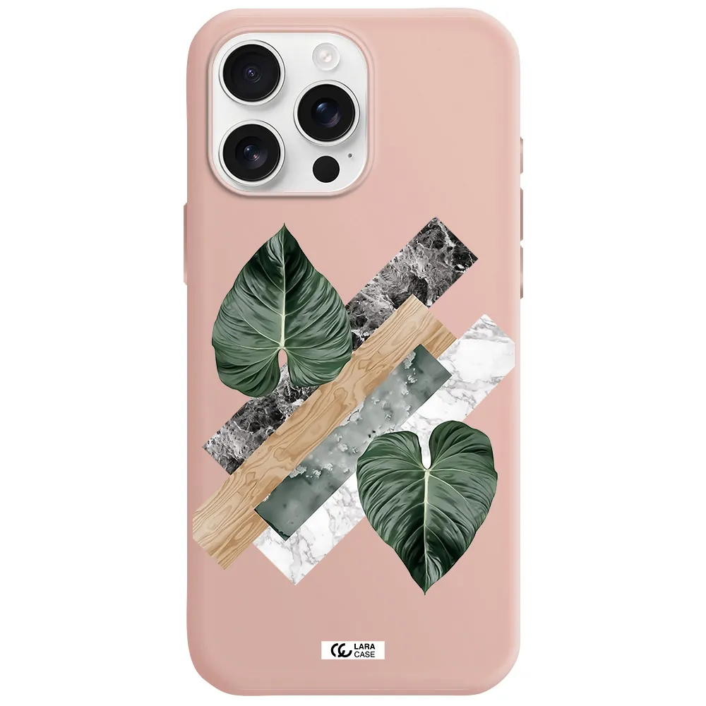 Tropical Leaves Apple Iphone 16 Pro Max Silicone Pastel Pink Case