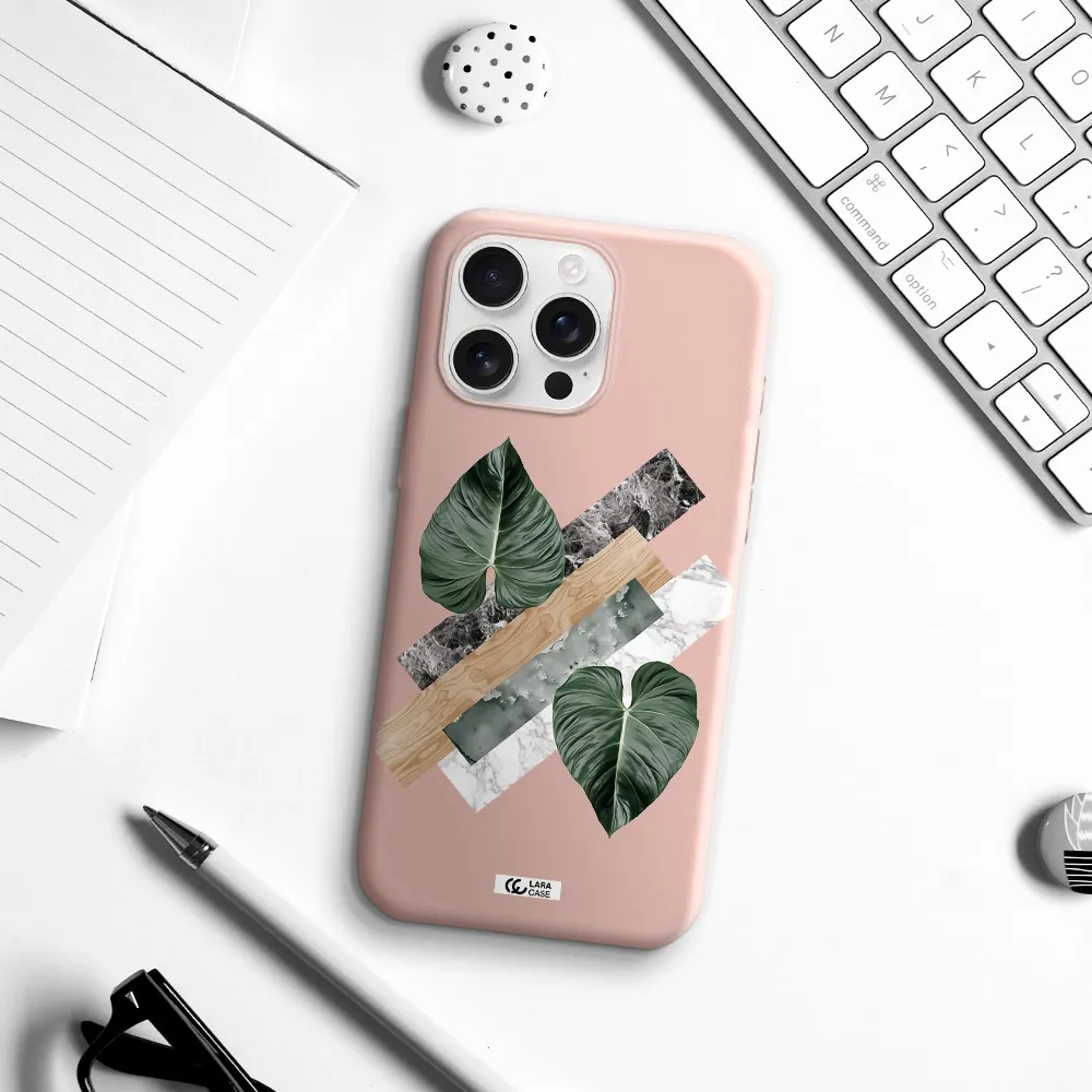 Tropical Leaves Apple Iphone 16 Pro Max Silicone Pastel Pink Case