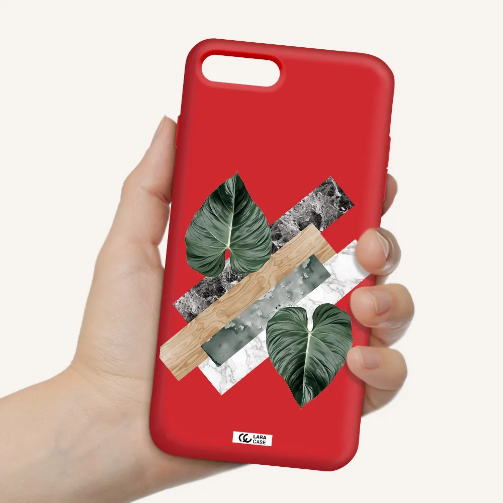Tropical Leaves Apple iPhone 7 plus Silicone Imperial Red Case