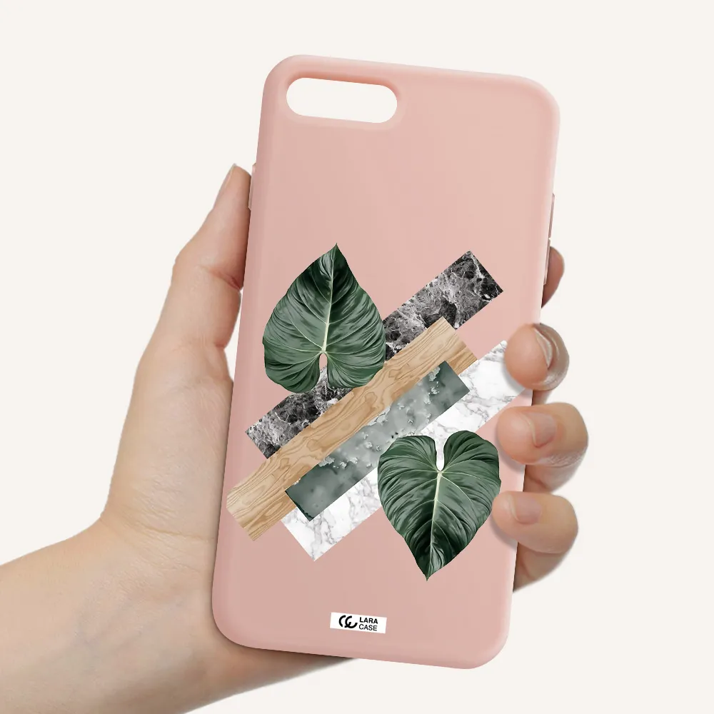 Tropical Leaves Apple iPhone 7 plus Silicone pastel pink Case
