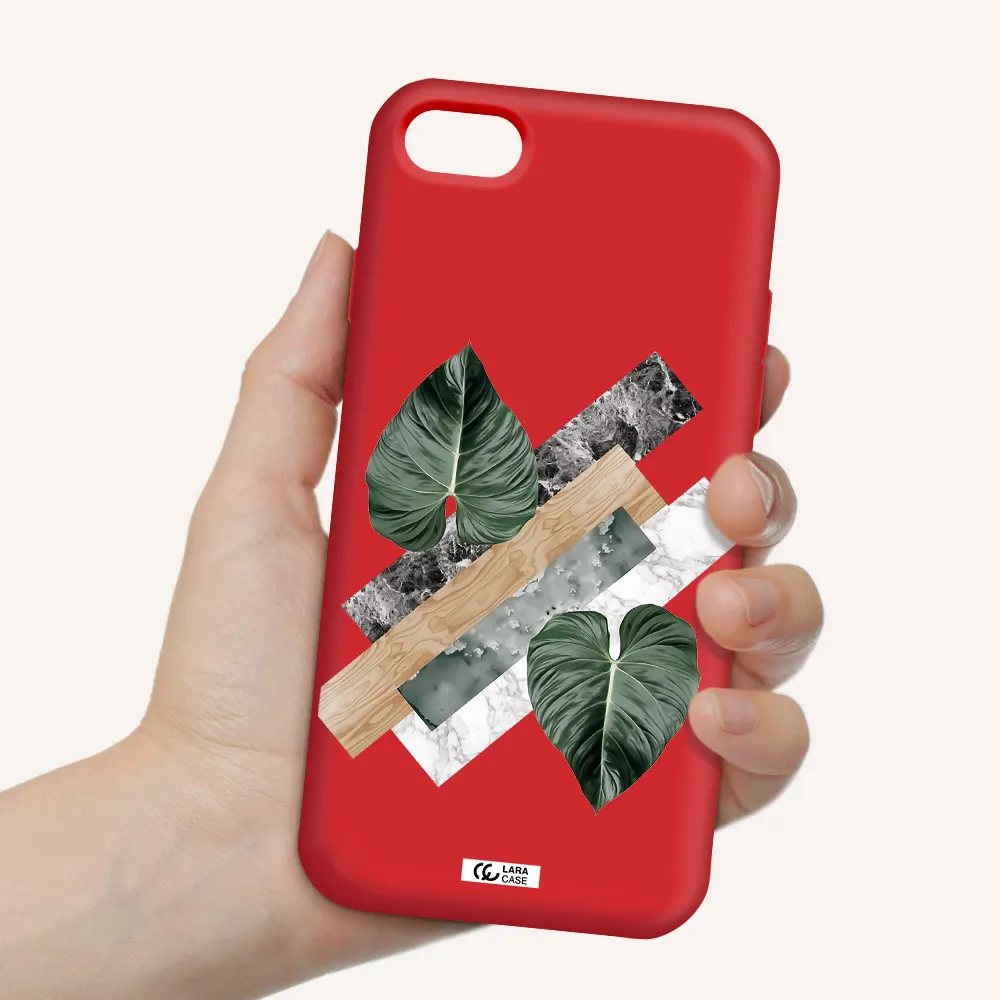 Tropical Leaves Apple iPhone 7 Silicone Imperial Red Case