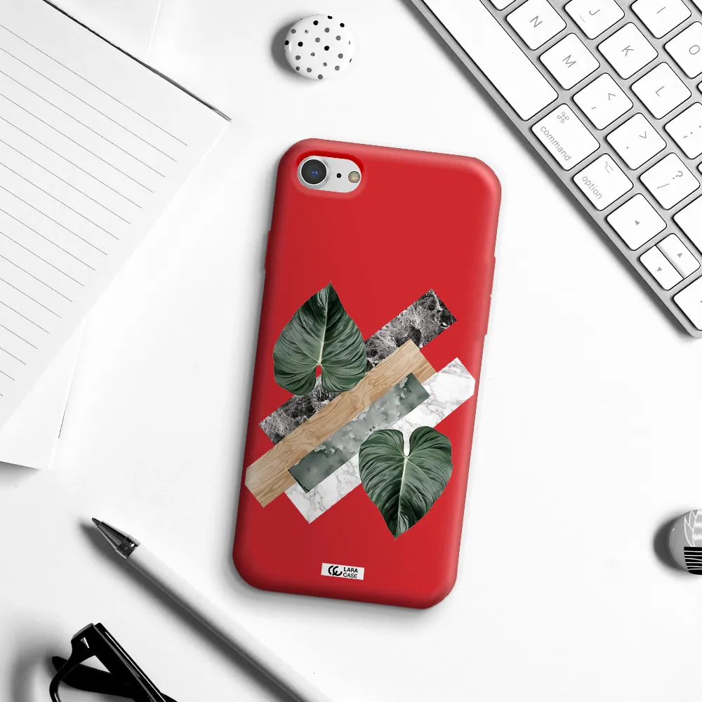 Tropical Leaves Apple iPhone 7 Silicone Imperial Red Case