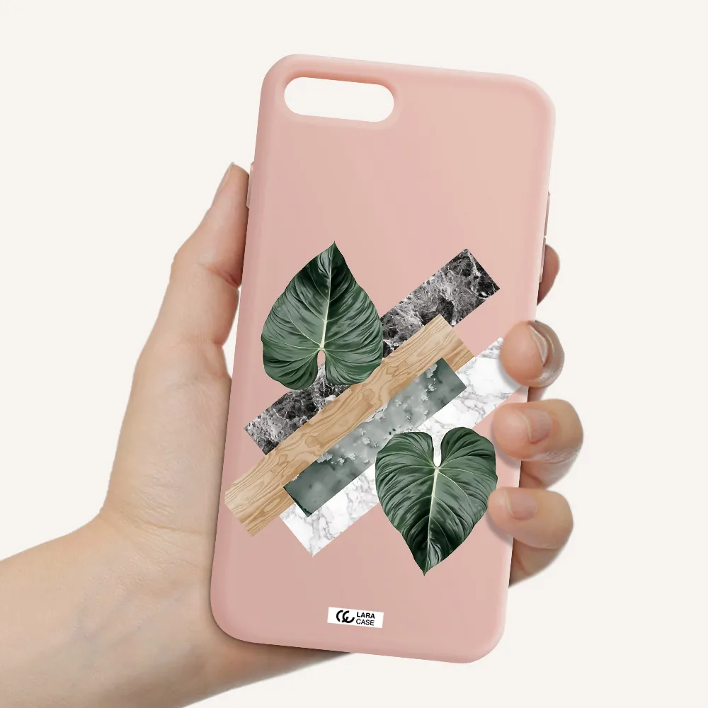 Tropical Leaves Apple iPhone 8 plus Silicone pastel pink Case