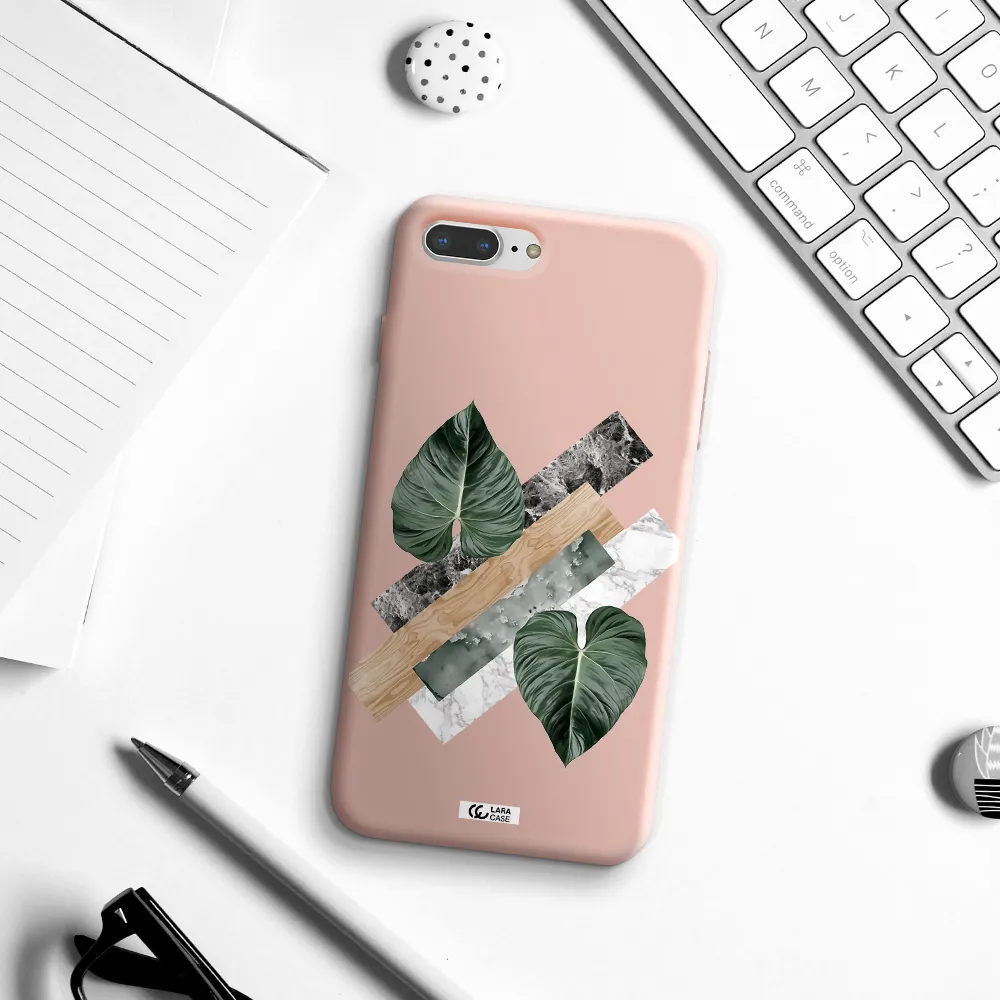 Tropical Leaves Apple iPhone 8 plus Silicone pastel pink Case