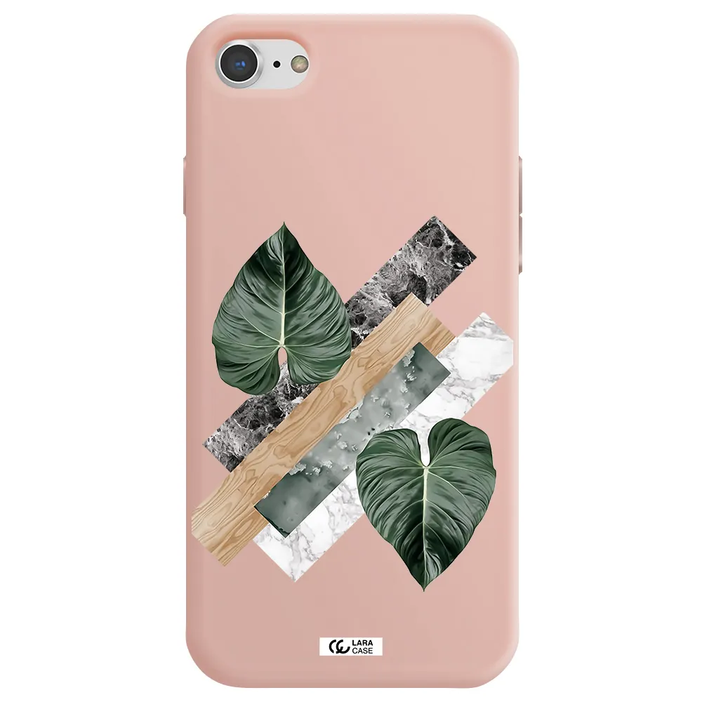 Tropical Leaves Apple iPhone 8 Silicone pastel pink Case