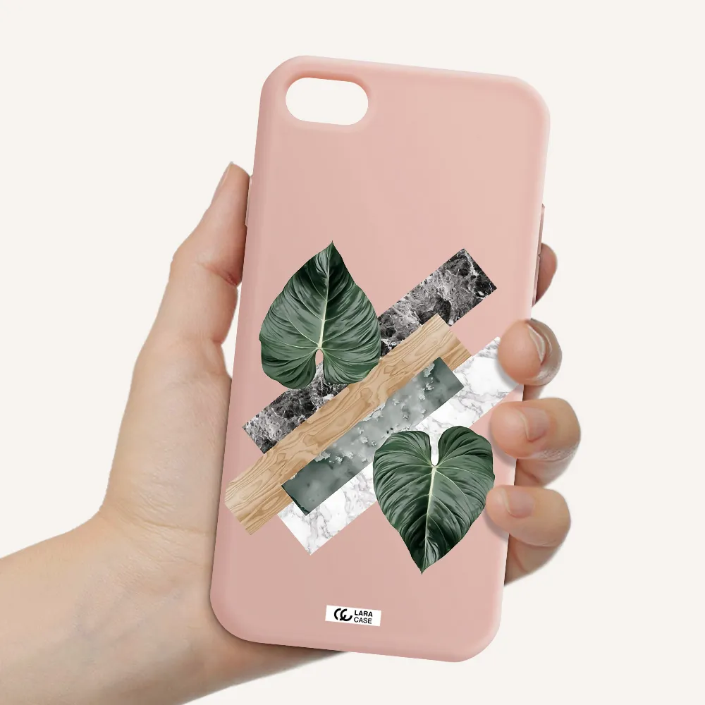 Tropical Leaves Apple iPhone 8 Silicone pastel pink Case