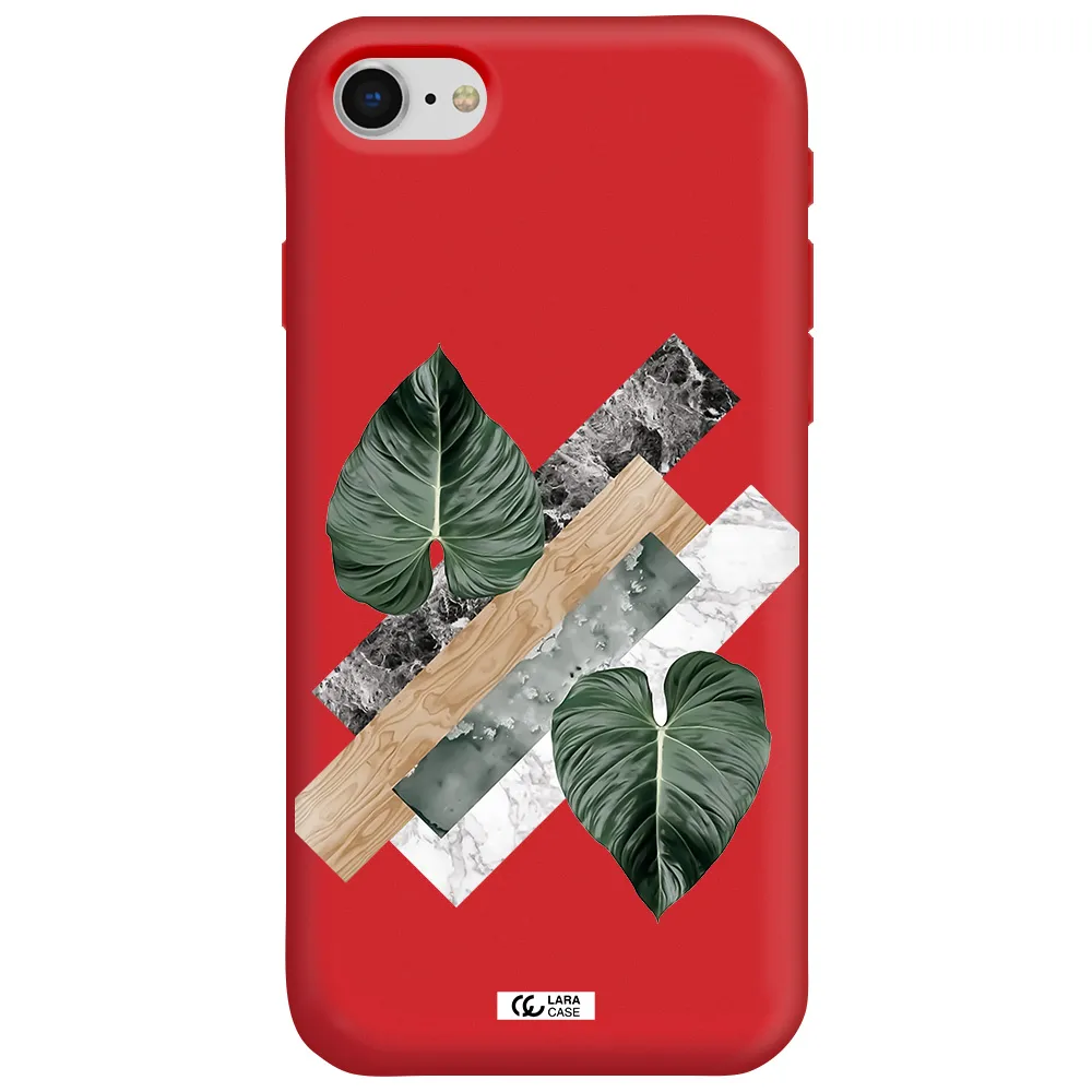 Tropical Leaves Apple iPhone se 2020 Silicone Imperial Red Case
